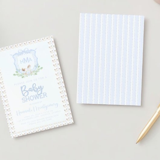 Rocking Horse Monogram Crest-Baby shower Kaart