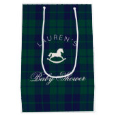  Rocking Horse Navy Plaid Baby shower Medium Cadeauzakje (Achterkant)
