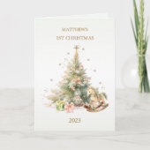 Rocking Horse Pine Baby 1e Kerstmis Feestdagen Kaart (Voorkant)