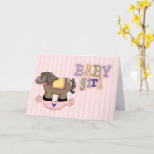 Rocking Horse Pink Baby Girl Wenskaart Kaart (Gele Bloem)