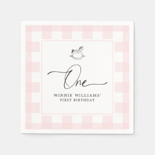 Rocking Horse Pink Gingham 1ste verjaardag Napkins Servet