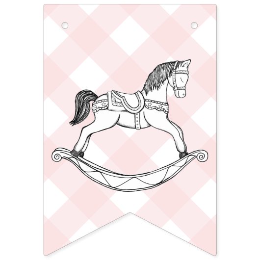 Rocking Horse Pink Gingham Baby shower Bunting Vlaggetjes (Tweede vlag)