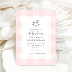Rocking Horse Pink Gingham Baby shower Invitation Kaart