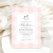 Rocking Horse Pink Gingham Baby shower Invitation Kaart