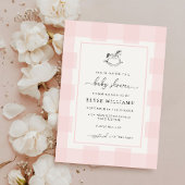 Rocking Horse Pink Gingham Baby shower Invitation Kaart