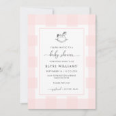 Rocking Horse Pink Gingham Baby shower Invitation Kaart (Voorkant)
