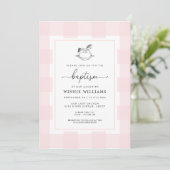Rocking Horse Pink Gingham Baptism Invitation Kaart (Staand voorkant)