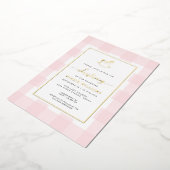 Rocking Horse Pink Gingham Christening Folie Invit Uitnodiging (Gedraaid)