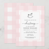 Rocking Horse Pink Gingham Christening Kaart (Voorkant / Achterkant)