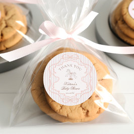 Rocking Horse Pink Girl Baby Shower Thank you Ronde Sticker