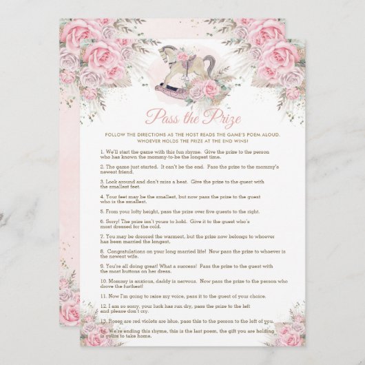 Rocking Horse Pink Pampas Baby Geef het prijzenspe Kaart (Voorkant / Achterkant)