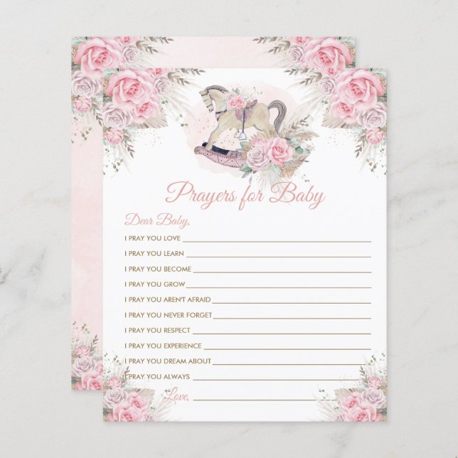 Rocking Horse Pink Pampas Grass Prayers voor Baby (Voorkant / Achterkant)