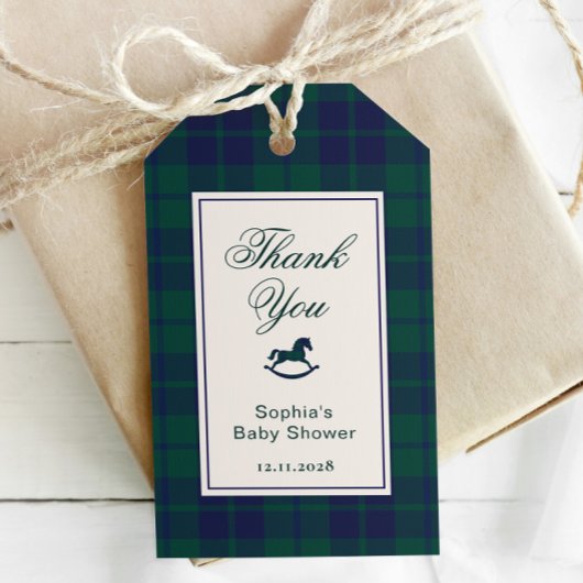  Rocking Horse Plaid Baby shower Bedankt Cadeaulabel