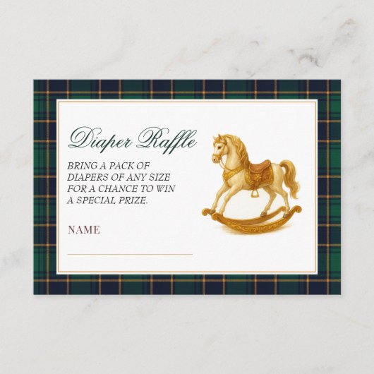 Rocking Horse Plaid Baby shower Luier Raffle Informatiekaartje (Voorkant)