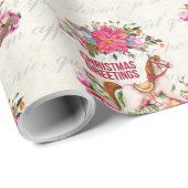 Rocking Horse & Poinsettia-patroon Cadeaupapier (Rol Hoek)