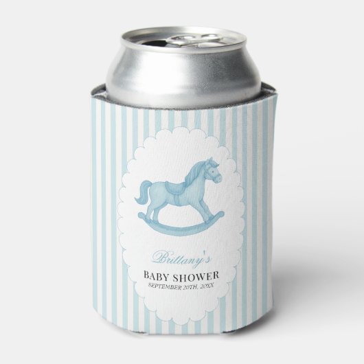 Rocking Horse Preppy Beer Blauw Baby shower Blikjeskoeler (Blikje Voorkant)