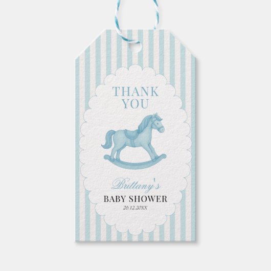 Rocking Horse Preppy Beer Blauw Baby shower Cadeaulabel (Voorkant)