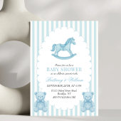 Rocking Horse Preppy Beer Blauw Baby shower Kaart