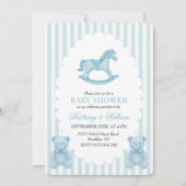 Rocking Horse Preppy Beer Blauw Baby shower Kaart (Voorkant)