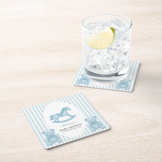 Rocking Horse Preppy Beer Blauw Baby shower Kartonnen Onderzetters (Insitu)