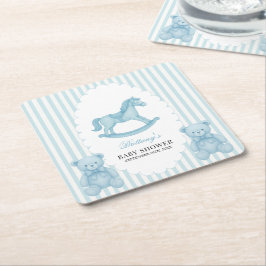 Rocking Horse Preppy Beer Blauw Baby shower Kartonnen Onderzetters