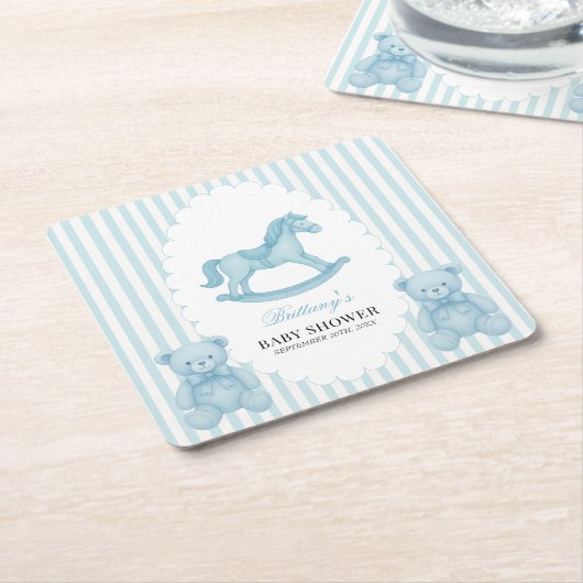 Rocking Horse Preppy Beer Blauw Baby shower Kartonnen Onderzetters (Schuin)