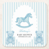Rocking Horse Preppy Beer Blauw Baby shower Kartonnen Onderzetters (Voorkant)