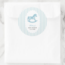Rocking Horse Preppy Beer Blauw Baby shower Ronde Sticker