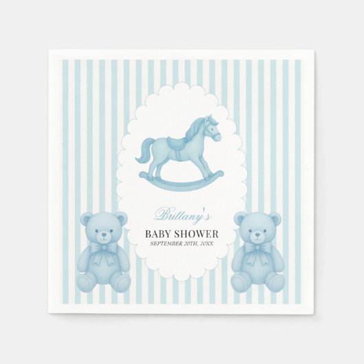 Rocking Horse Preppy Beer Blauw Baby shower Servet (Voorkant)