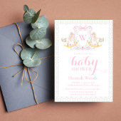 Rocking Horse Roze Monogram Coquette Baby shower Kaart