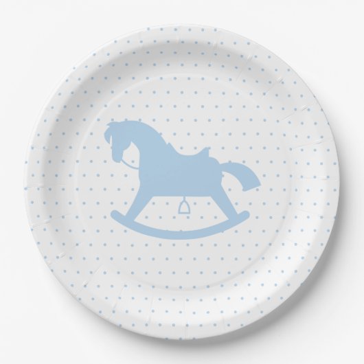 Rocking Horse Silhouette Baby shower Bord Blauw (Voorkant)