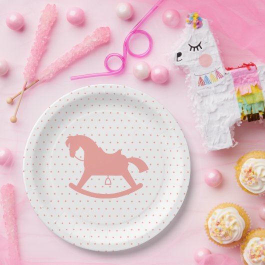 Rocking Horse Silhouette Baby shower Bord Roze (Feest)