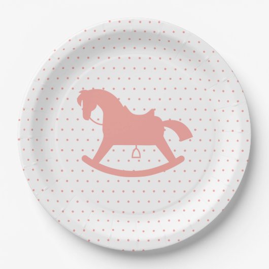 Rocking Horse Silhouette Baby shower Bord Roze (Voorkant)
