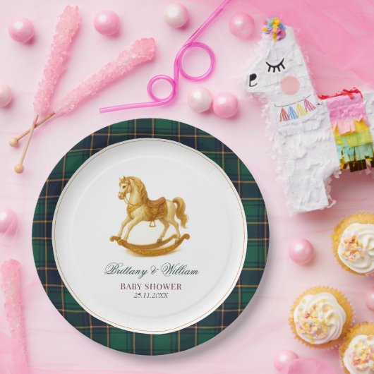 Rocking Horse Tartan Plaid Baby shower Papieren Bordje (Feest)