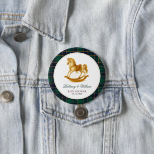 Rocking Horse Tartan Plaid Baby shower Ronde Button 7,6 Cm