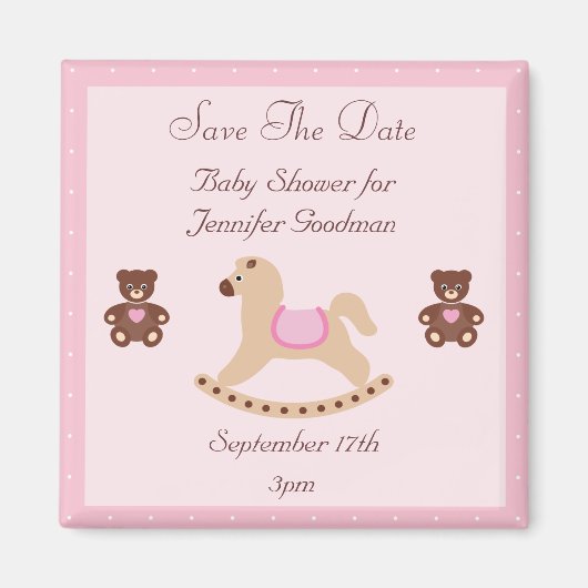 Rocking Horse & Teddies Save The Date Baby shower Magneet (Voorkant)