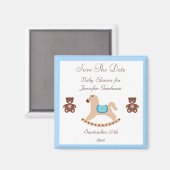 Rocking Horse & Teddies Save The Date Baby shower Magneet (Voorkant / Achterkant)