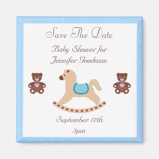 Rocking Horse & Teddies Save The Date Baby shower Magneet (Voorkant)