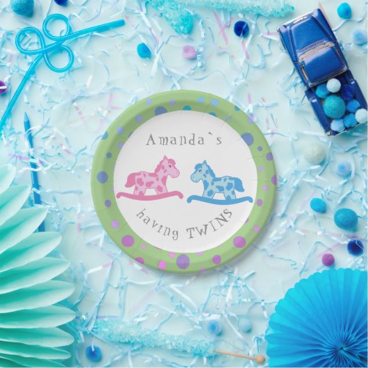 Rocking Horse Twins Baby shower Party Papieren Bordje (Feest)
