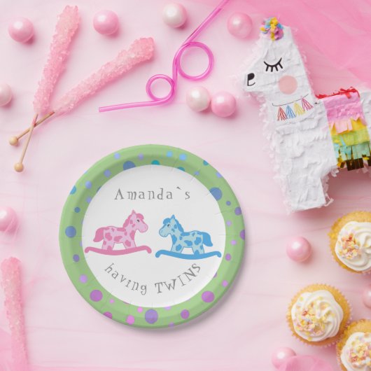 Rocking Horse Twins Baby shower Party Papieren Bordje (Feest)