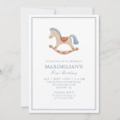 Rocking Horse, Waterverf Baby Verjaardagsuitnodigi Kaart (Voorkant)