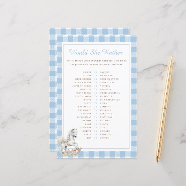 Rocking Horse wil dat ze liever Baby shower spel (Voorkant / Achterkant in situ)