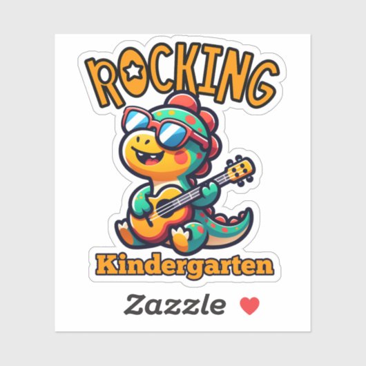 Rocking Kindergarten Dinosaur with guitar  Sticker (Vel)