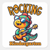 Rocking Kindergarten Dinosaur with guitar  Vierkante Sticker (Voorkant)