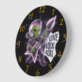 Rocking out cartoon groen-skinned ruimte buitenaar grote klok (Hoek)