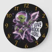 Rocking out cartoon groen-skinned ruimte buitenaar grote klok (Voorkant)