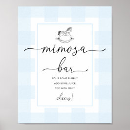 Rocking Paard Blauw Gingham Mimosa Bar Bord Poster