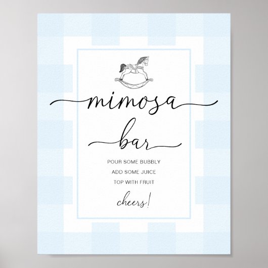 Rocking Paard Blauw Gingham Mimosa Bar Bord Poster (Voorkant)