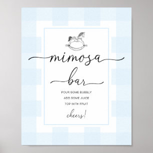 Rocking Paard Blauwe Gingham Mimosa Bar Bord Poster