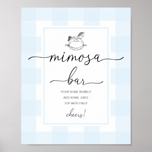 Rocking Paard Blauwe Gingham Mimosa Bar Bord Poster (Voorkant)